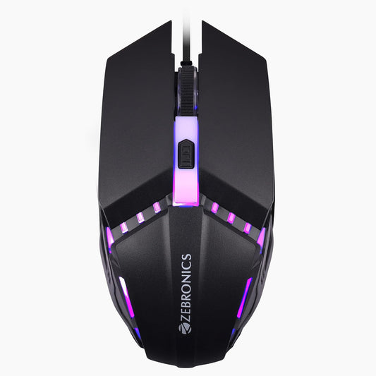 ZEBRONICS PHERO Wired Gaming Mouse with up to 2400 DPI, Rainbow LED Lights, DPI Switch, High Precision, Plug & Play, 4 Buttons