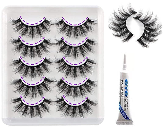 Komoko False Eyelashes Hand Made Cat-Eye Fluffy Faux Mink Lashes 3D Wispy Lashes 5 Pairs Pack Dramatic Long Thick Volume Fake Eye Lash Multipack